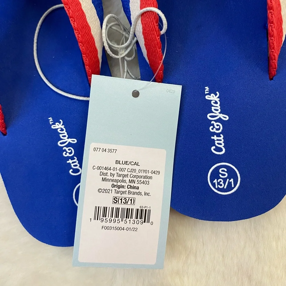 CAT & JACK Boys Flip Flops NWT | Size 13/1 | Red White & Blue